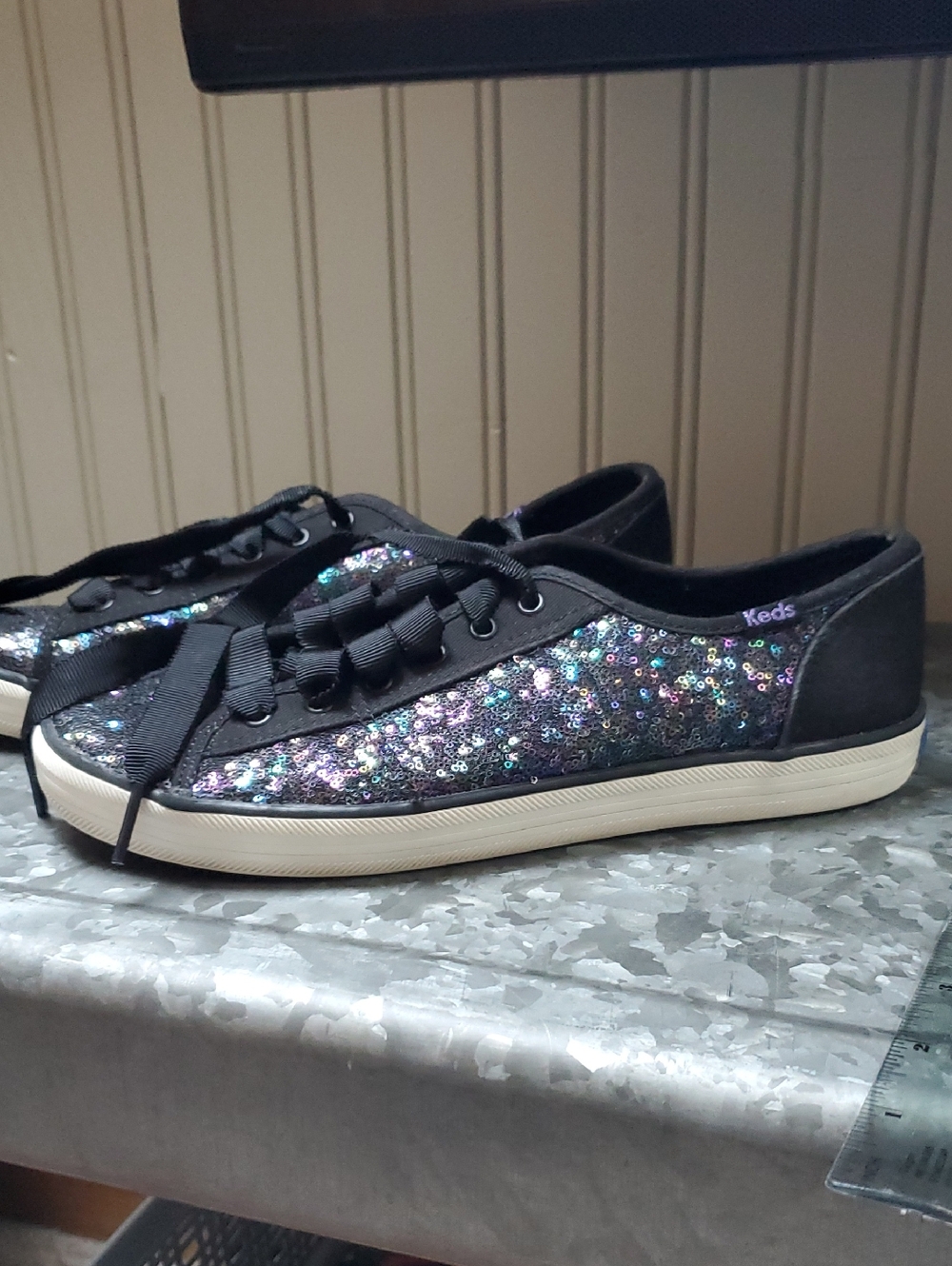 Keds Women's Black Sequin Glitter Lace-Up Sneakers